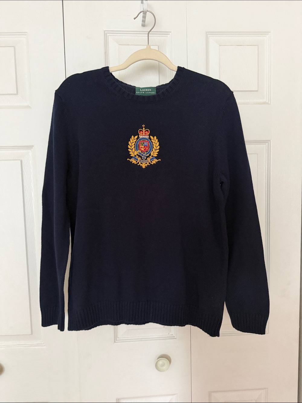 Lauren Ralph Lauren Navy Crewneck Sweater with Embroidered Crest
